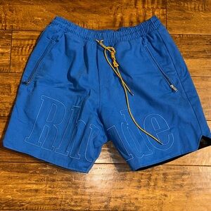 Rhude Royal Blue Shorts with Mustard Drawstring